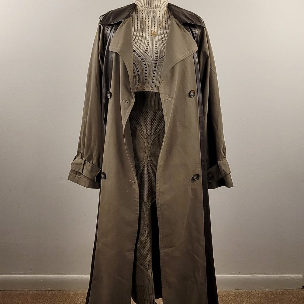 ASOS DESIGN Olive Brown Faux Leather Trench Coat 0 | Olive & Brown Trench Coat